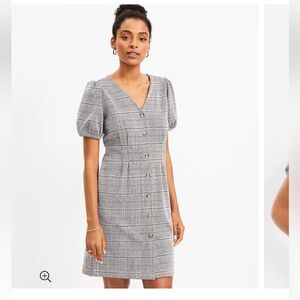 LOFT plaid puff sleeve pocket dress size 6 - brand new with tags (NWT)